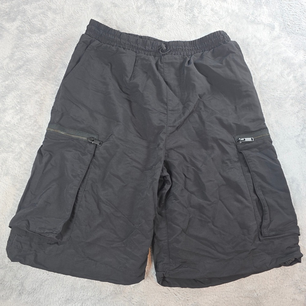 Zara Mens Medium Black Cargo Shorts Elastic Toggle Techwear Gorpcore
